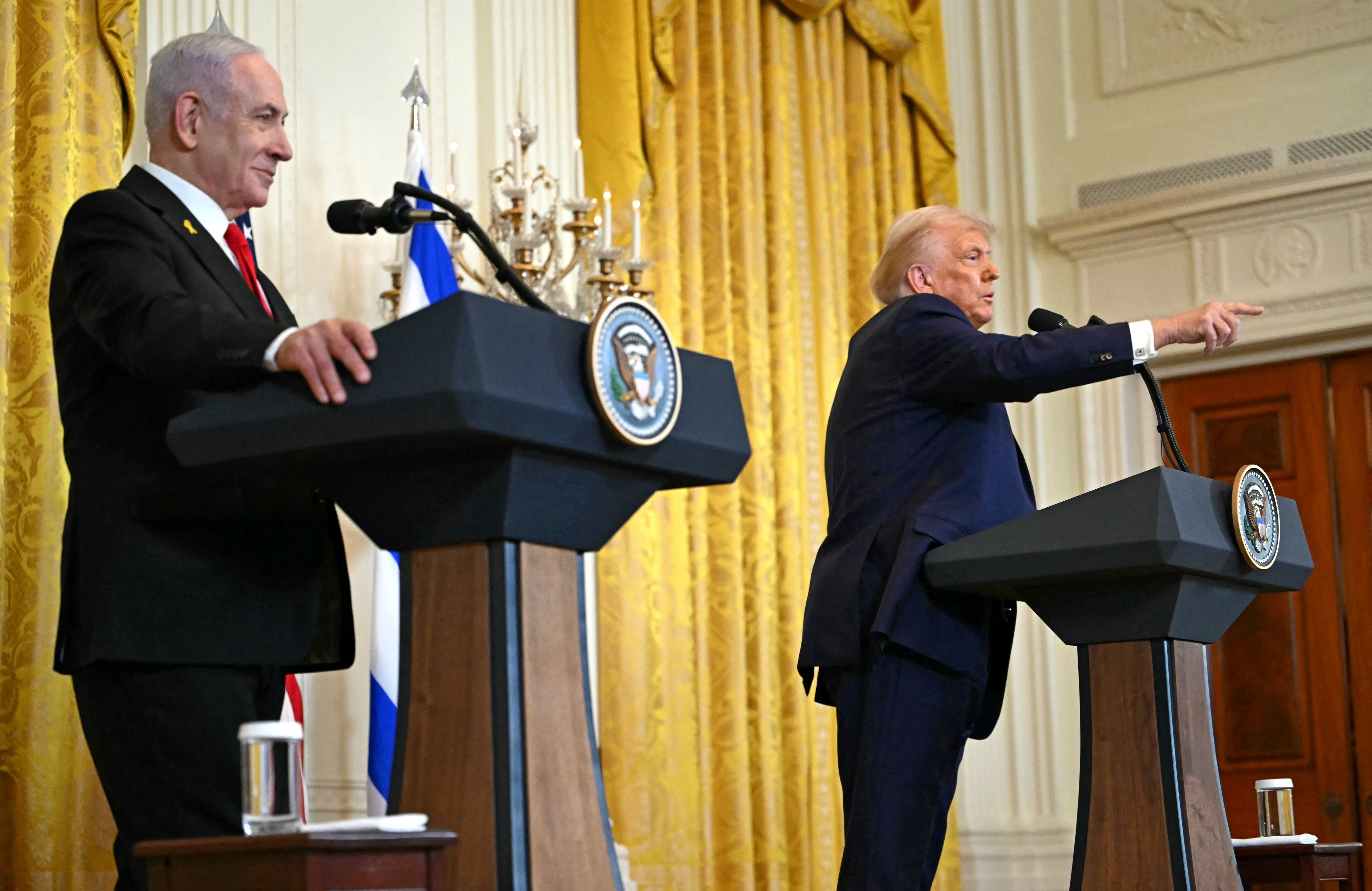 Benjamin Netanjahu i Donald Trump na konferencji prasowej