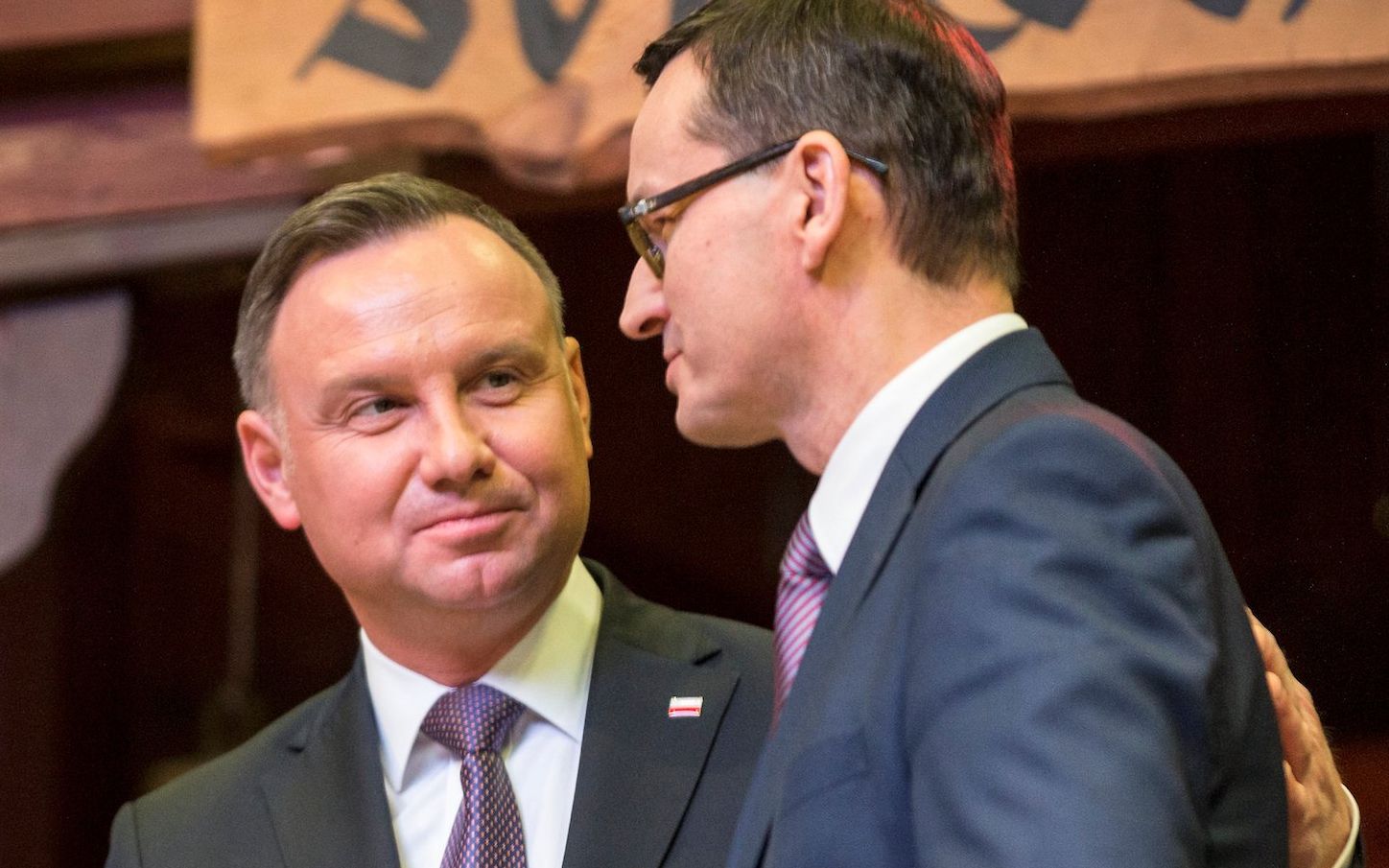18.01.2020 Katowice , Spodek . Andrzej Duda i Mateusz Morawiecki podczas karczmy piwnej organizowanej przez NSZZ Solidarnosc .
 Fot. Grzegorz Celejewski / Agencja Gazeta