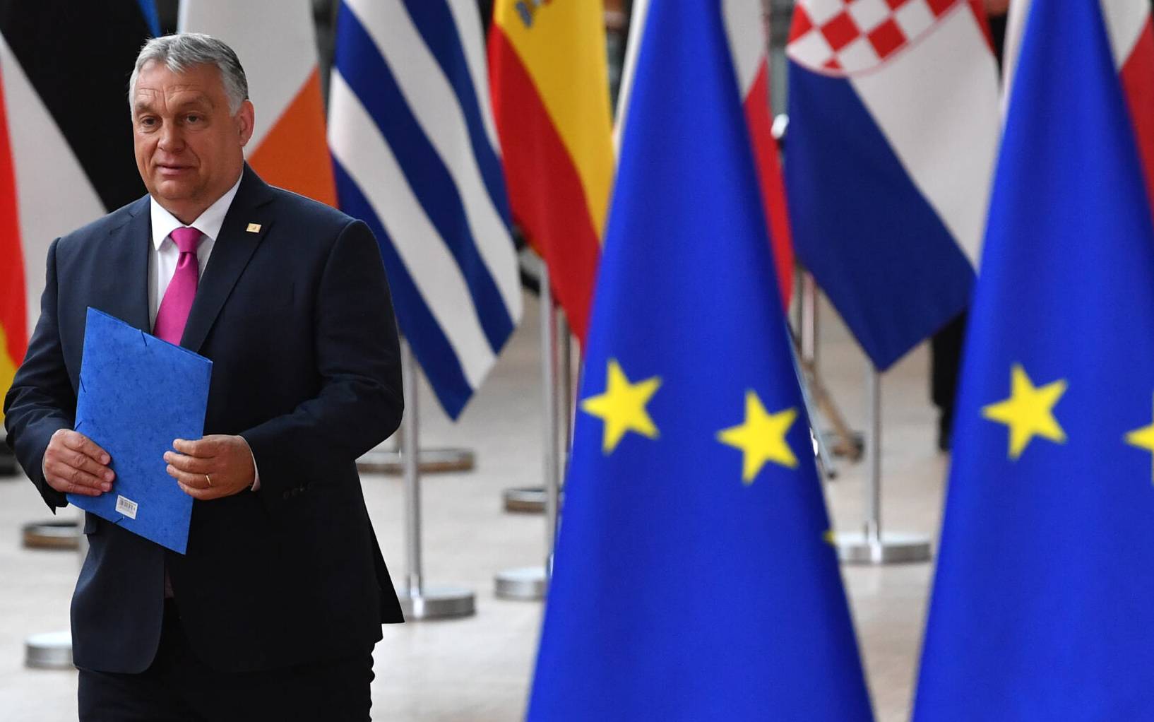 Hungary's Prime Minister Viktor Orban arrives for the first day of a special meeting of the European Council at The European Council Building in Brussels on May 30, 2022. (Photo by JOHN THYS / AFP)