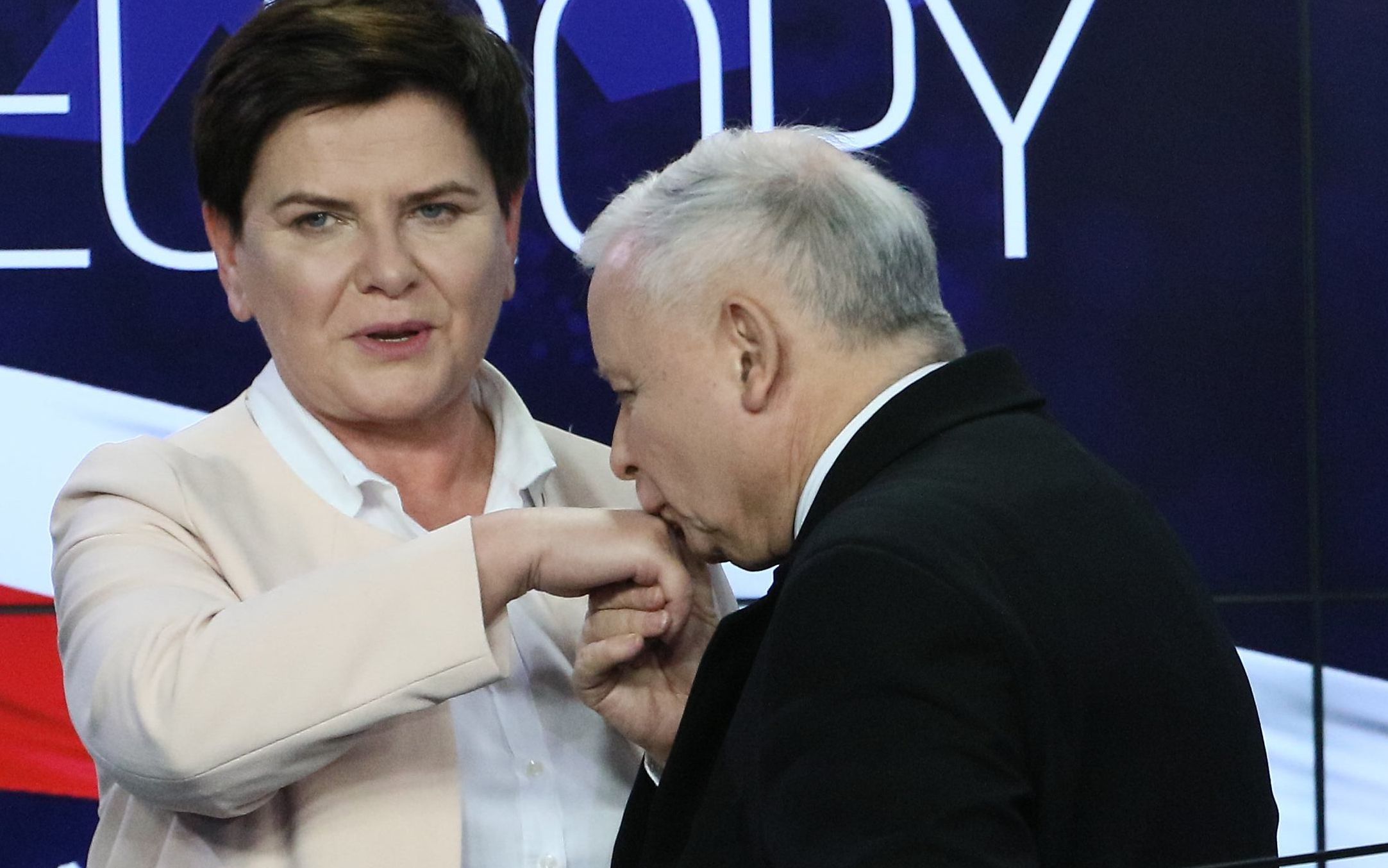 26.05.2019 Warszawa , ulica Nowogrodzka 84 / 86 . Siedziba partii Prawo i Sprawiedliwosc . Wybory do Parlamentu Europejskiego . Od lewej: Beata Szydlo , Jaroslaw Kaczynski podczas wieczoru wyborczego Prawa i Sprawiedliwosci .
Fot. Slawomir Kaminski / Agencja Gazeta