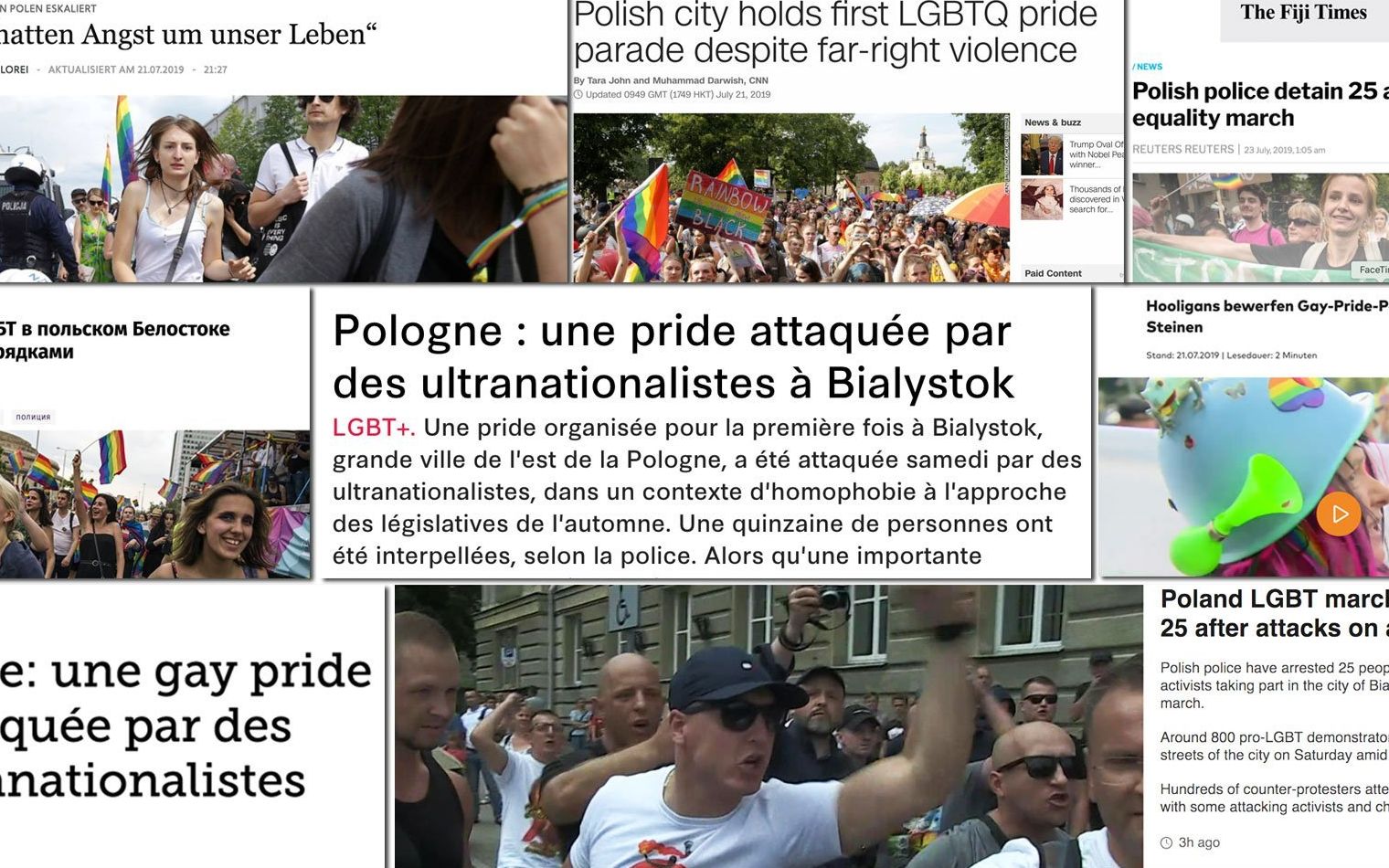 Grafika do artykułu Zagraniczna prasa od Berlina po Fidżi o marszu w Białymstoku: „Zamiast radosnej atmosfery petardy i kamienie”
