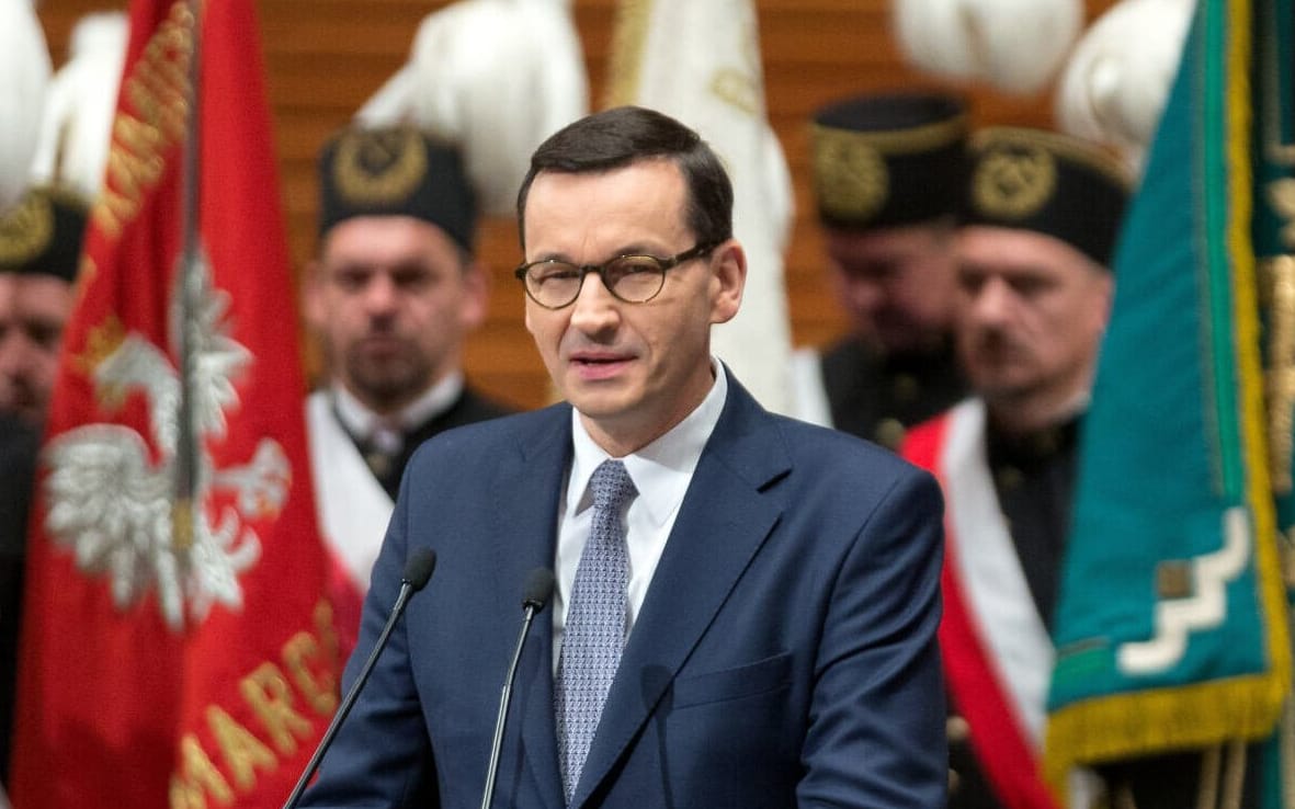 30.11.2019 Katowice . Premier Mateusz Morawiecki podczas spotkania z kadra gornikow w ramach Barborki .
 Fot. Grzegorz Celejewski / Agencja Gazeta