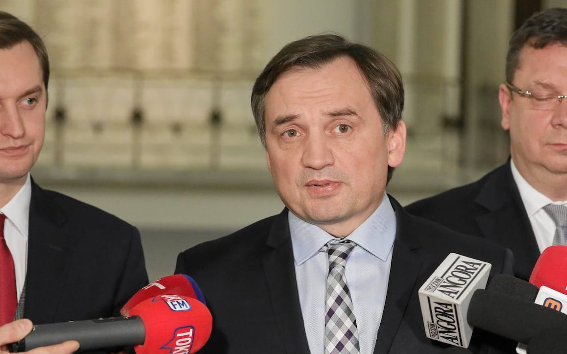 23.01.2020 Warszawa . Sejm . Od lewej: wiceminister sprawiedliwosci Sebastian Kaleta , minister sprawiedliwosci Zbigniew Ziobro , wiceminister sprawiedliwosci Michal Wojcik , wiceminister sprawiedliwosci Marcin Warchol podczas konferencji prasowej po glosowaniu Sejmu nad ustawa '' kagancowa ''.
Fot. Slawomir Kaminski / Agencja  Gazeta