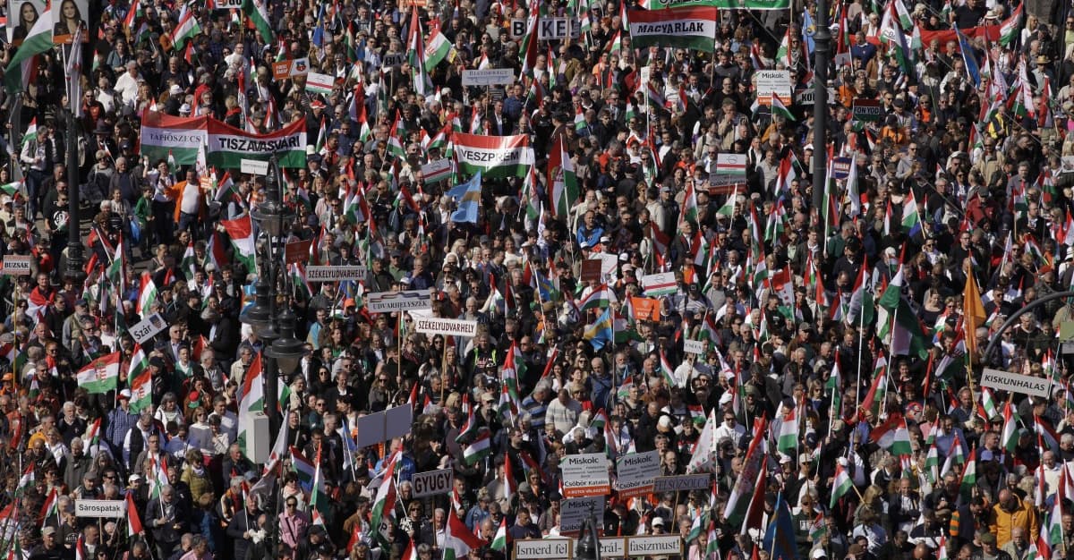 Robert Bąkiewicz na antyukraińskim marszu u Orbana