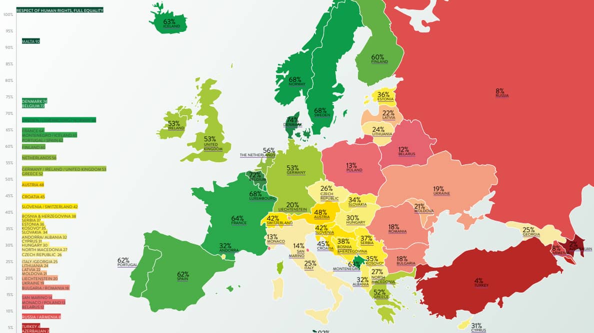 mapa Europy lgbt prawa