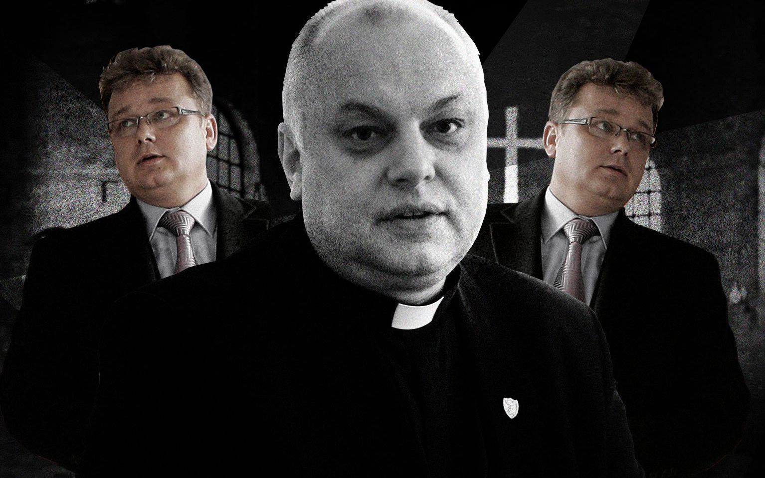 Grafika do artykułu "Adwokat diabła". Reprezentował ofiary księży, ale bronił interesu Kościoła