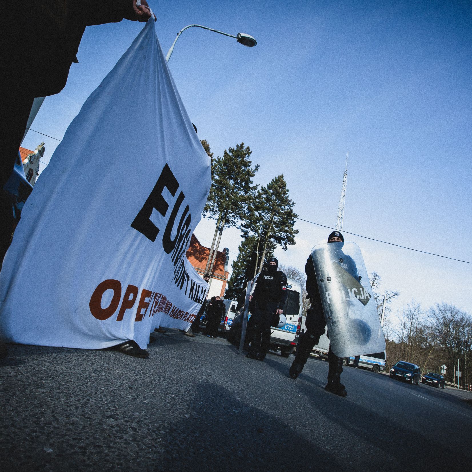 Krosno Odrzańskie, 12.02.2022. Protest pod SG w Krośnie Odrzańskim