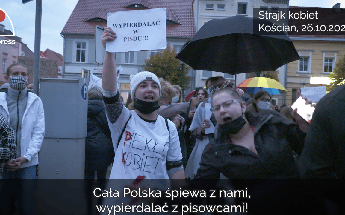 Grafika do artykułu „Cała Polska śpiewa z nami, wypier...ć z pisowcami!” Kościan. Strajk Kobiet