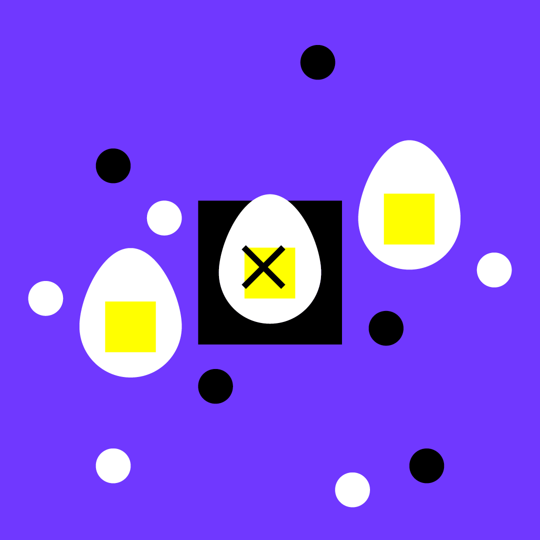 Jajka wielkanocne, jedno z nich zostało zaznaczone krzyżykiem jak na karcie wyborczej