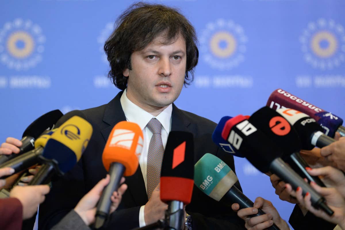 Irakli Kobakhidze, Georgia's ruling Georgian Dream party leader nominated for the post of prime minister, talks to the media in Tbilisi on February 1, 2024. (Photo by STRINGER / AFP)