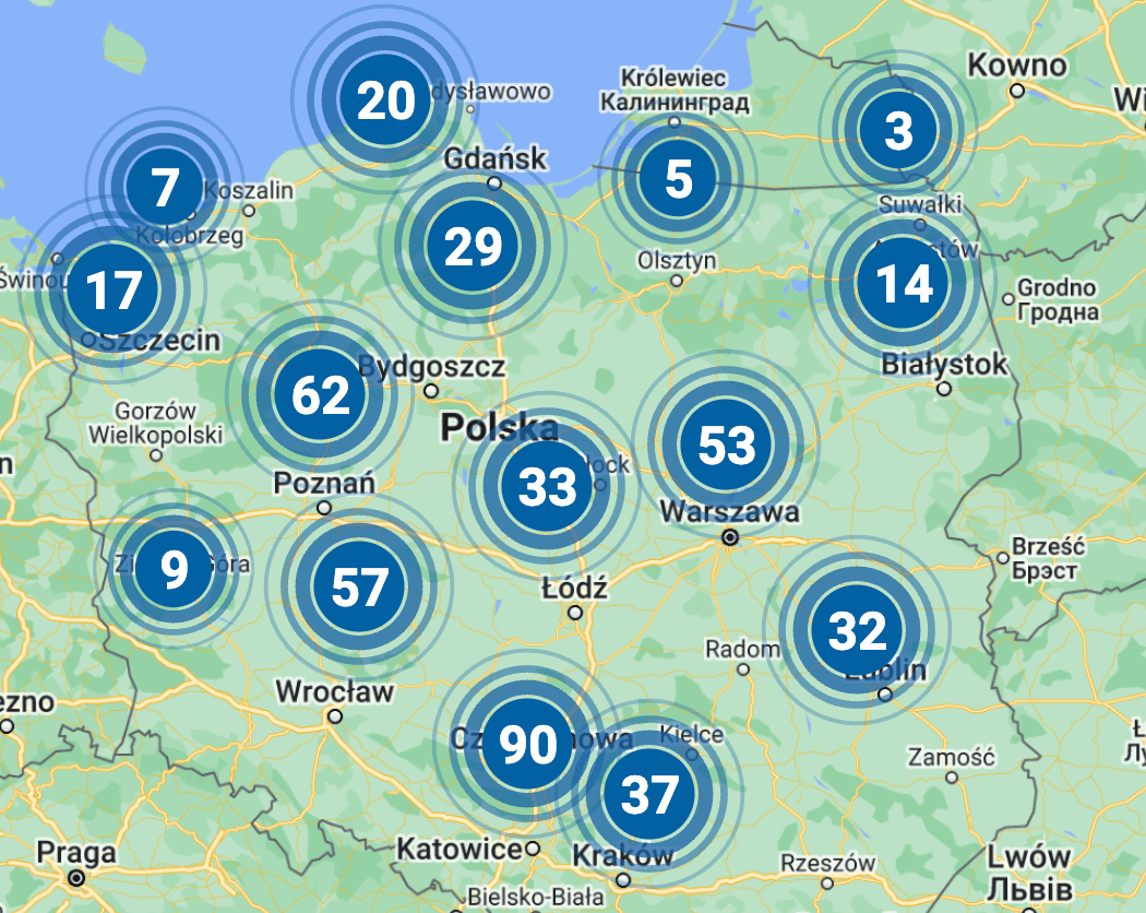 Mapa Polski z punktami, w których możesz kupić pigułkę "dzień po"