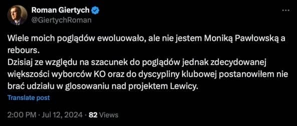 Giertych tłumaczy, dlaczego nie wziął udziału w głosowaniu w sprawie aborcji