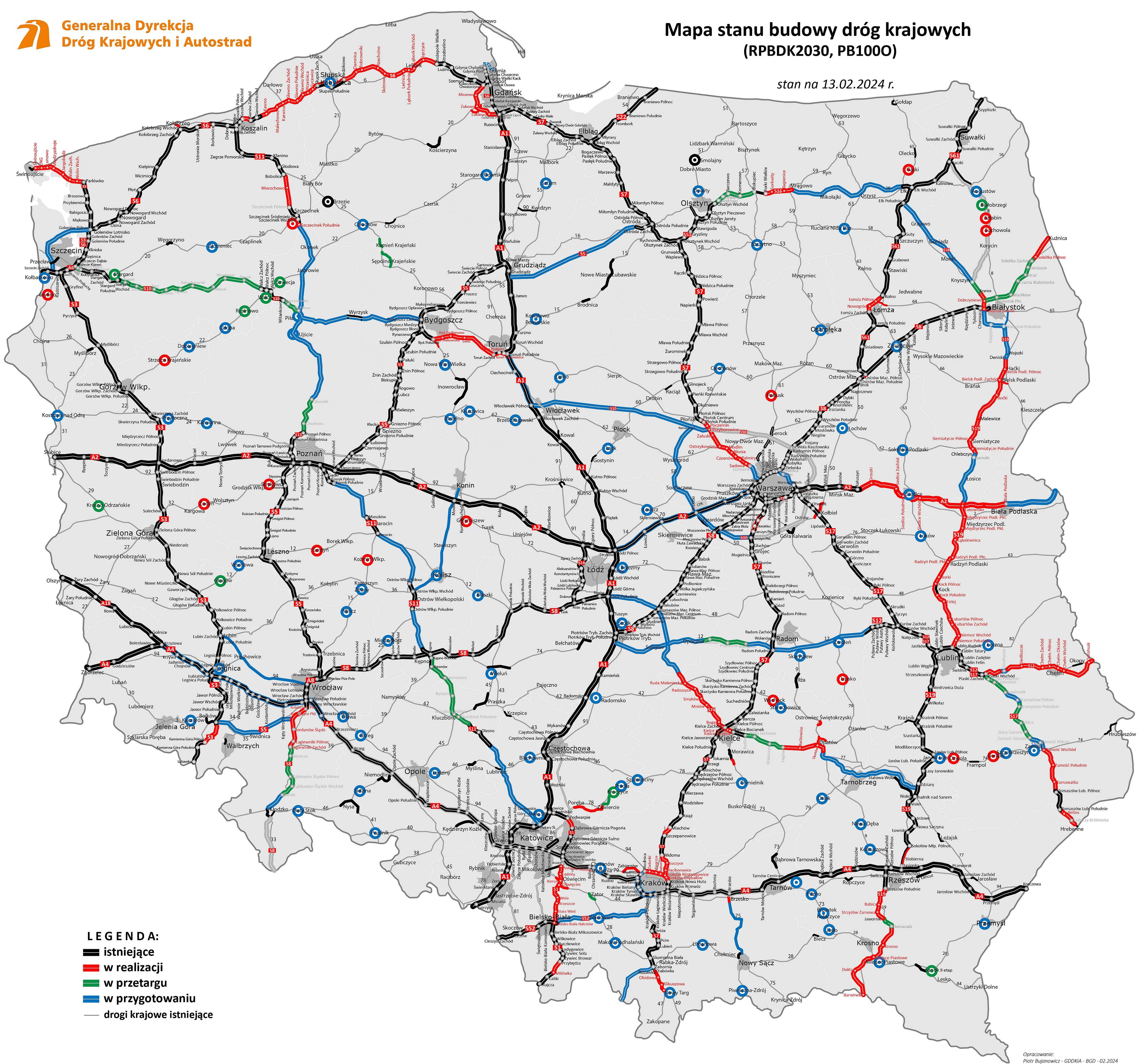 mapa przedstawiająca plany budowy dróg