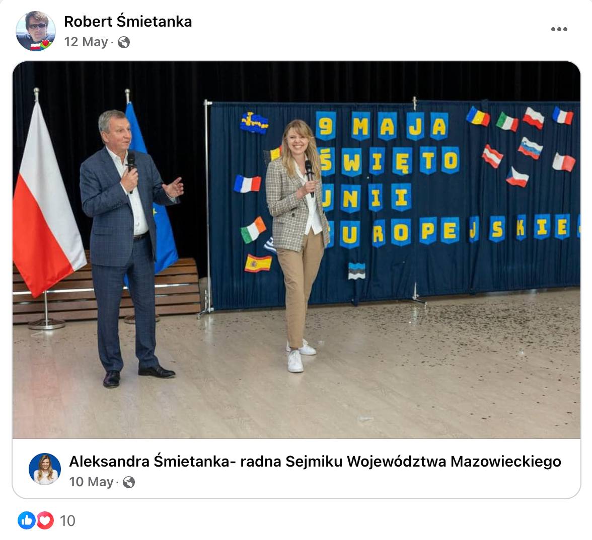 Zrzut ekranu z facebookowego wpisu udostępnionego przez Roberta Śmietankę. Na zdjęciu jego córka Aleksandra i Andrzej Halicki.