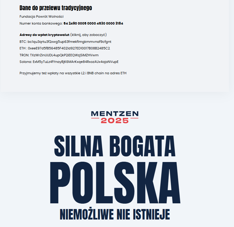 Zrzut ekranu ze strony wspieram.mentzen2025.pl