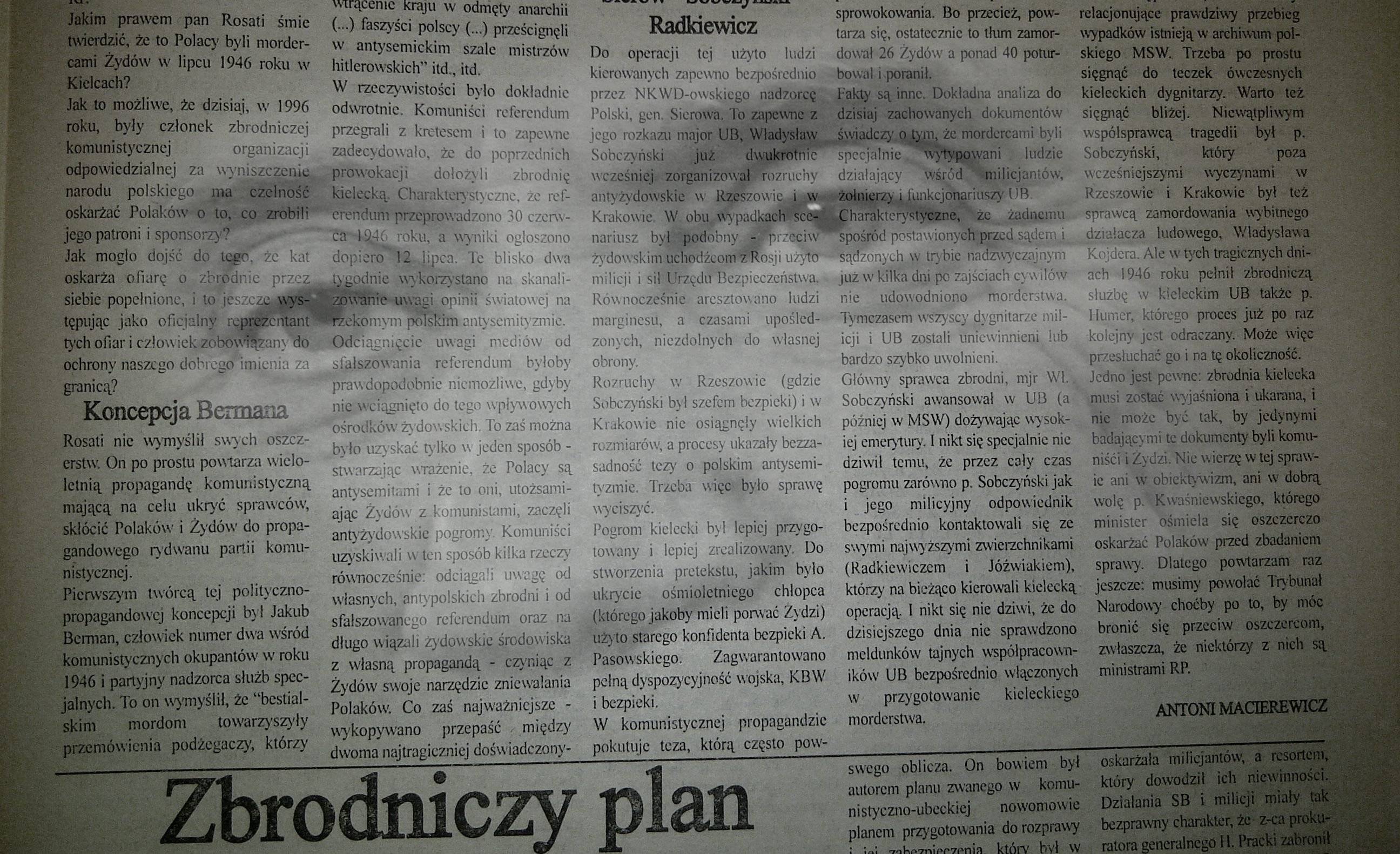 Grafika do artykułu Macierewicz o pogromie kieleckim: "Bezczelne kłamstwo"