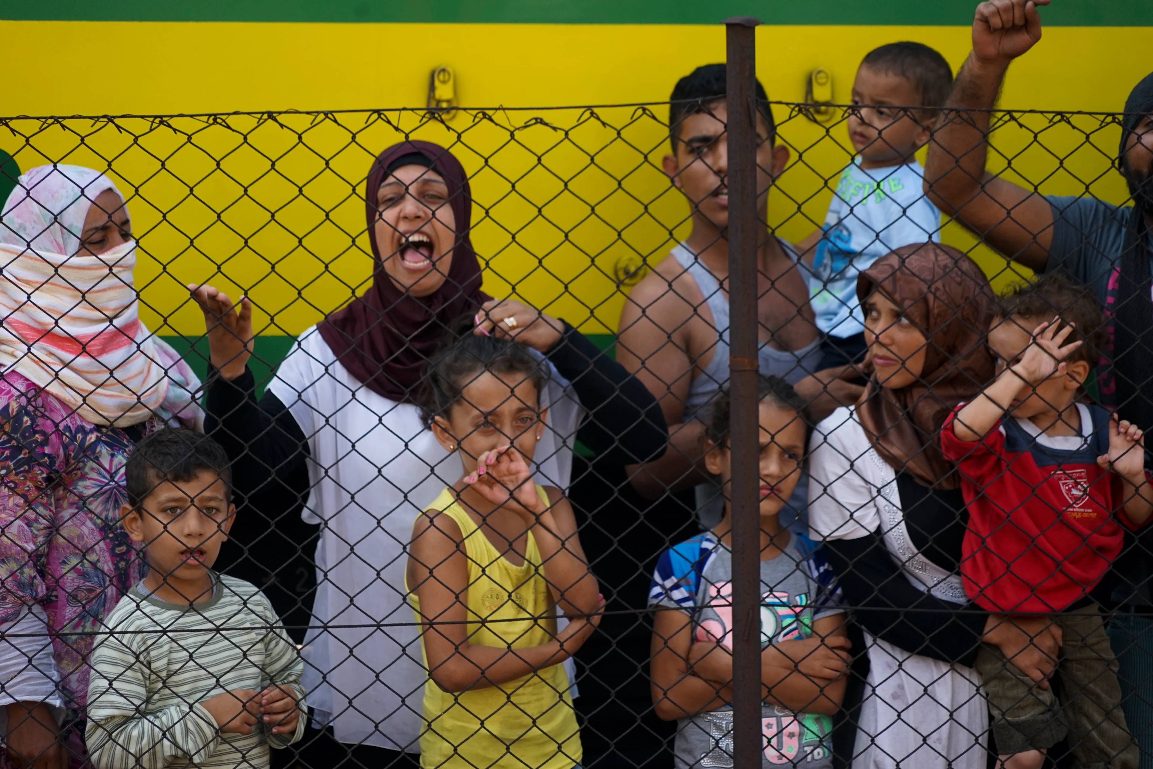 Women and children among Syrian refugees striking at the platform of Budapest Keleti railway station. Refugee crisis. Budapest, Hungary, Central Europe, 4 September 2015.