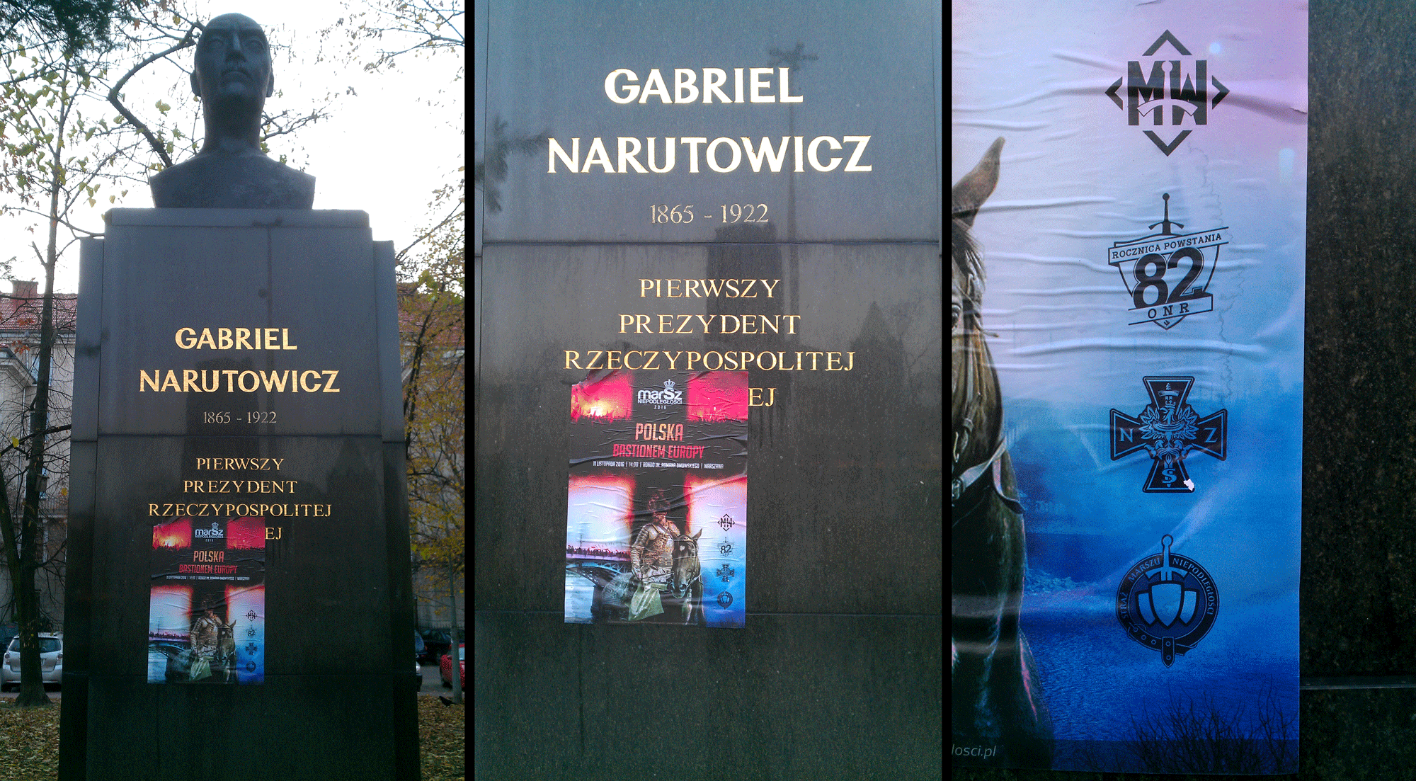 Grafika do artykułu Idzie 11 listopada. Narodowcy zakleili "Polskę" na pomniku Narutowicza