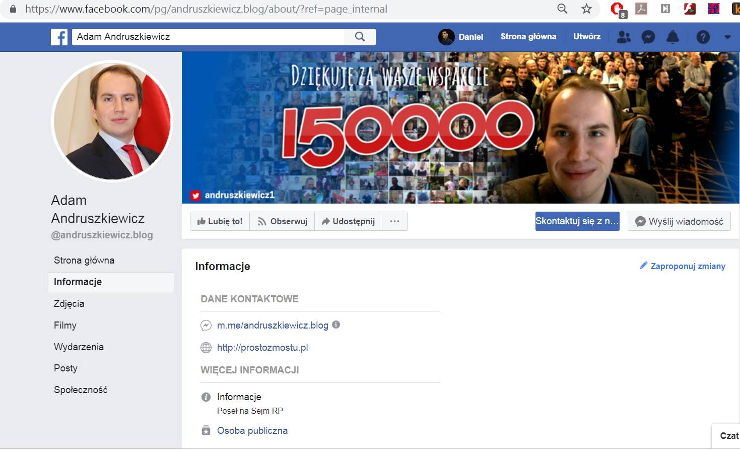 Adam Andruszkiewicz usunął ze swojego fanpejdża link do portalu udostępnianego w siatce FB. Zachowaliśmy jednak zrzut ekranu.