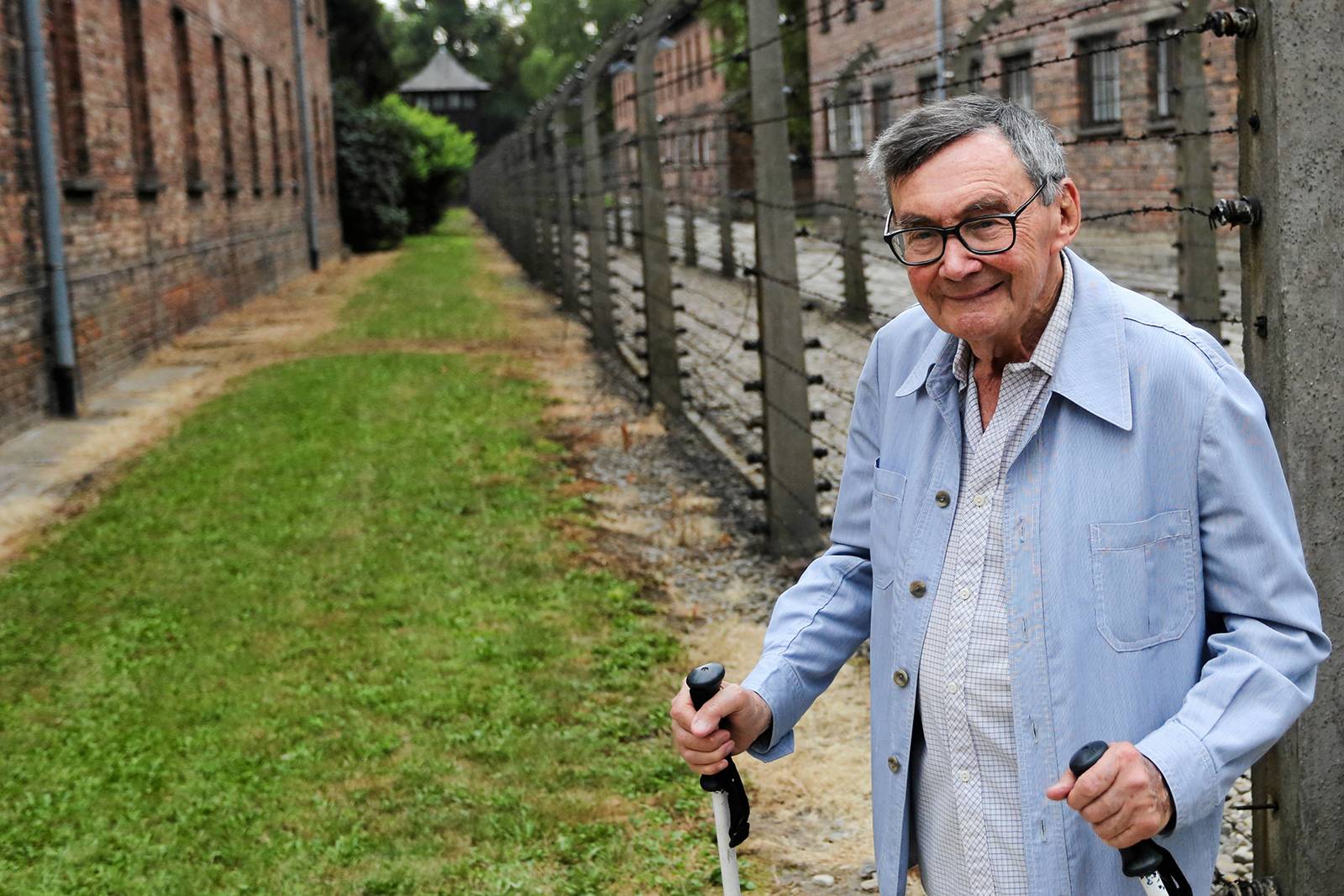 20.08.2018 Oświecim. Były wiezień Marian Turski podczas wizyty Ministra Spraw Zagranicznych Niemiec w bylym obozie koncentracyjnym Auschwitz-Birkenau.