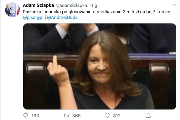 Joanna Lichocka, gest Kozakiewicza, Sejm, 13 lutego 2020