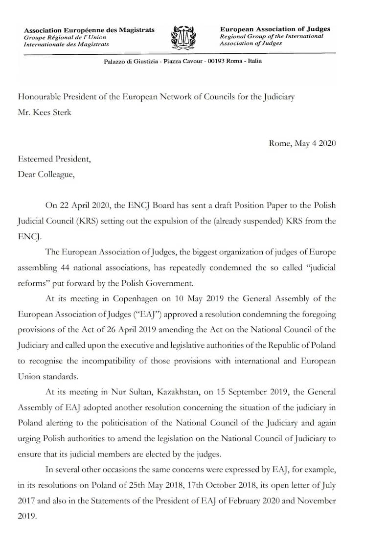 List Europejskiego Stowarzyszenia Sędziów