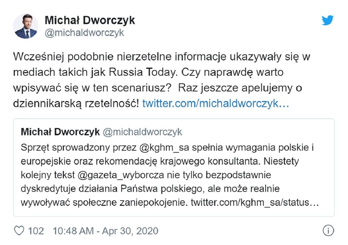 Wpis Michała Dworczyka na Twitterze z 30 kwietnia 2020