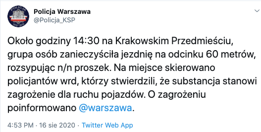 Tweet warszawskiej policji