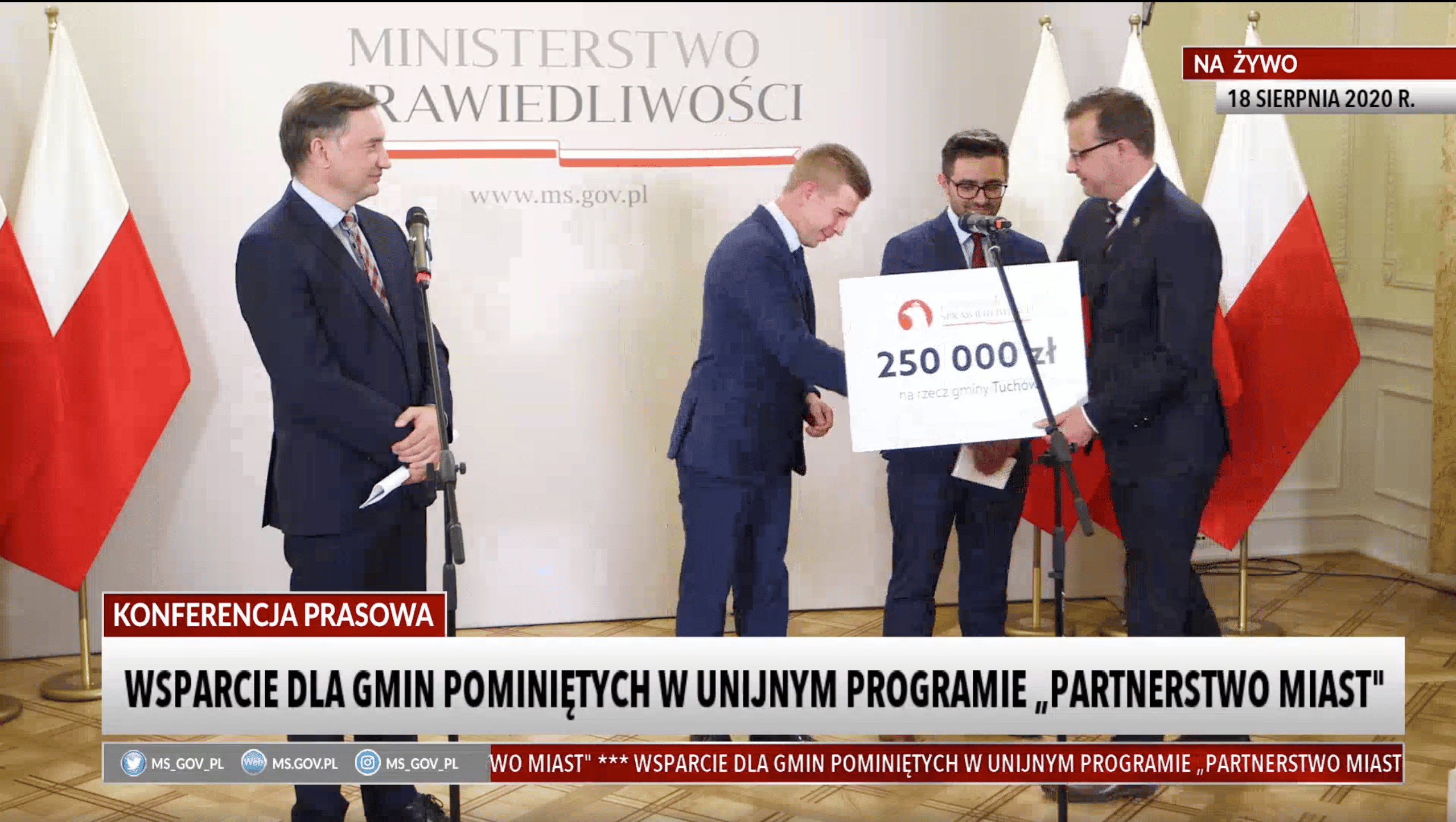 Konferencja prasowa Ministra Sprawiedliwości, grant dla gminy Tuchów