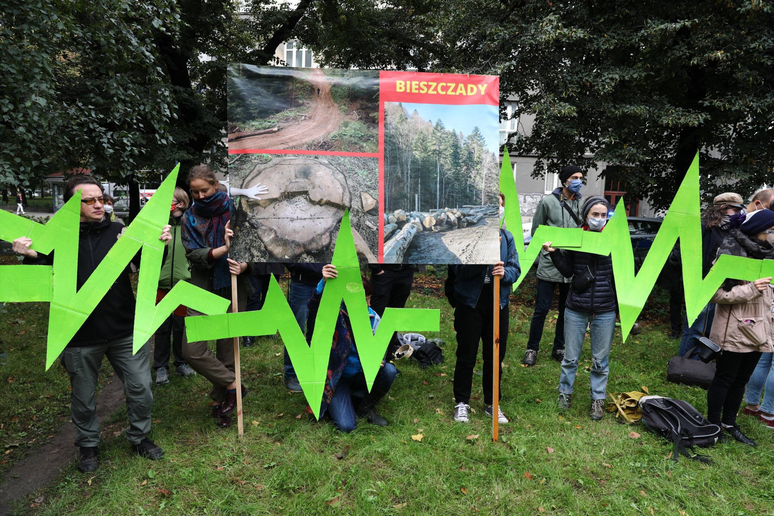 protest przeciwko wycince Puszczy Karpackiej w Krakowie