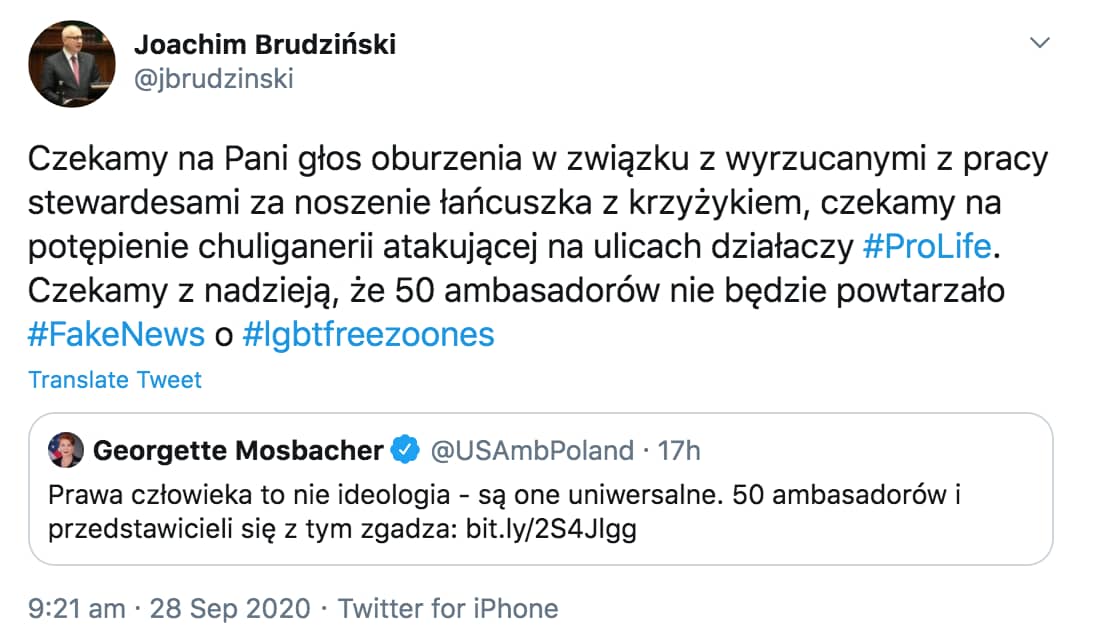 Tweet Joachmia Brudzińskiego