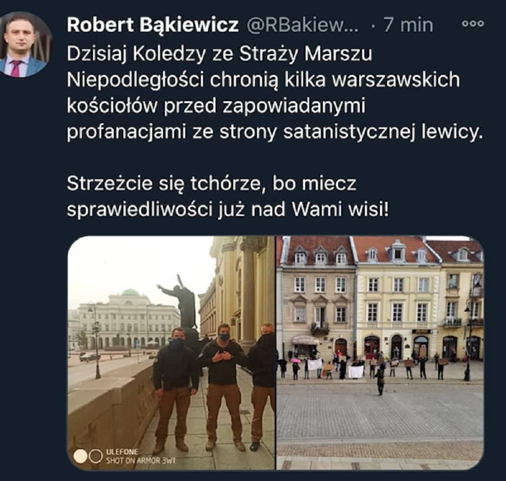 Wpis Roberta Bąkiewicza na Twitterze