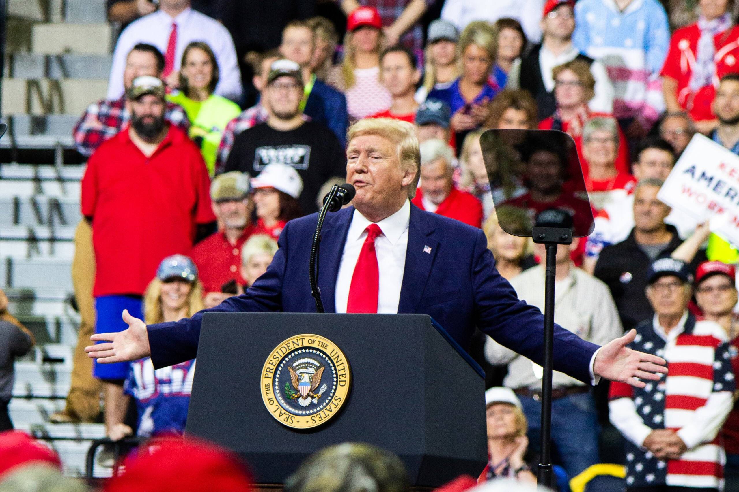 Donald Trump na wiecu w Minneapolis, 10 października 2019, fot. (cc BY-NC 2.0) Nikolas Liepins