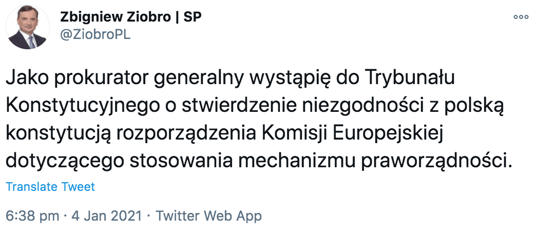 Tweet Zbigniewa Ziobry