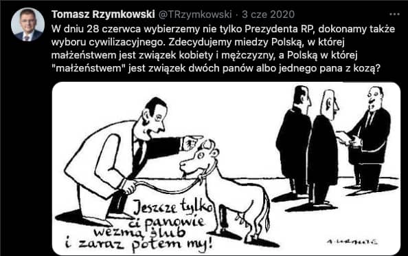 Screen homofobicznego tweeta Rzymkowskiego