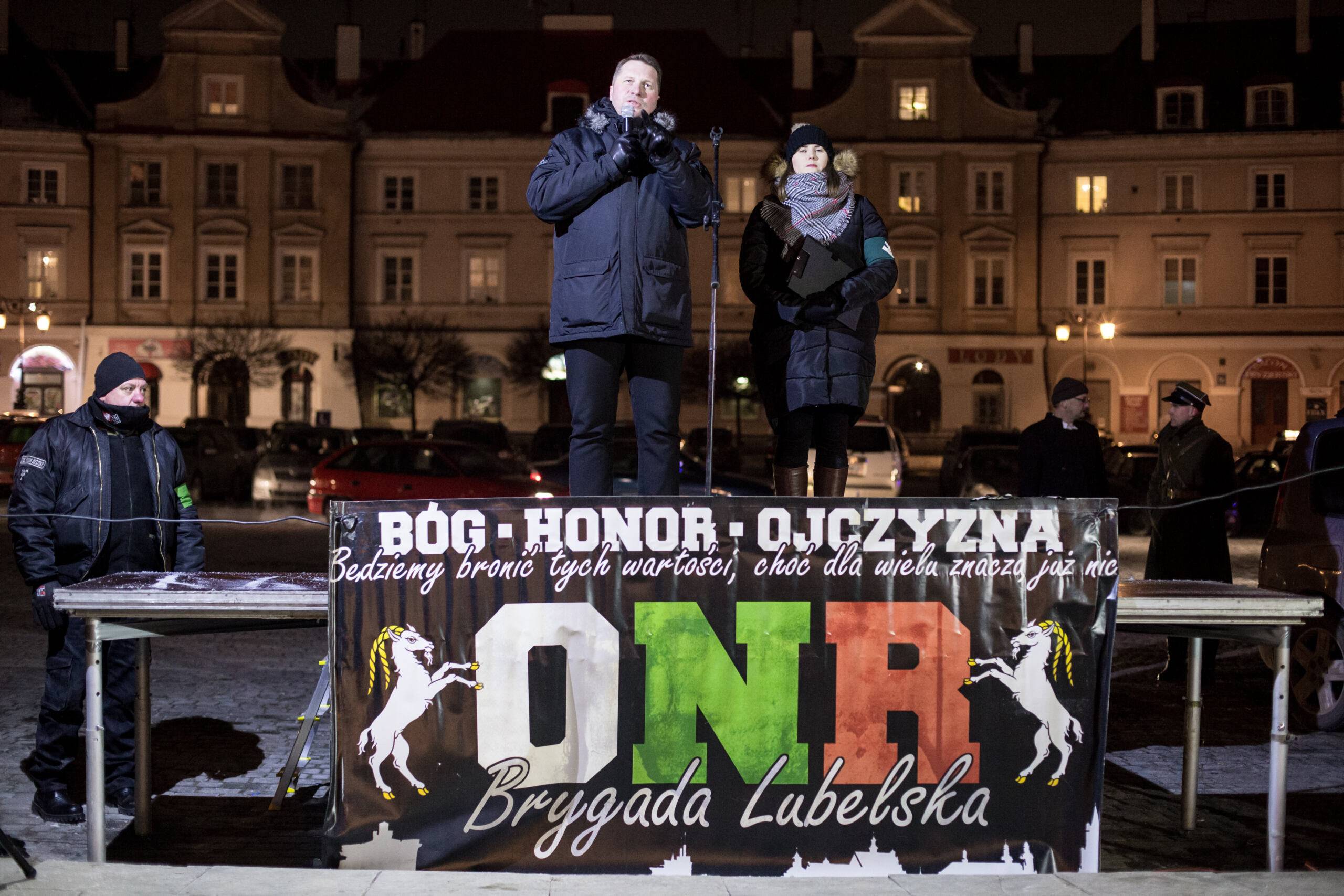 01.03.2018 Lublin . Wojewoda lubelski Przemyslaw Czarnek podczas Marszu Pamieci Zolnierzy Wykletych zorganizowany przez srodowiska prawicowe z okazji Narodowego Dnia Pamieci Zolnierzy Wykletych .
Fot. Jakub Orzechowski / Agencja Gazeta