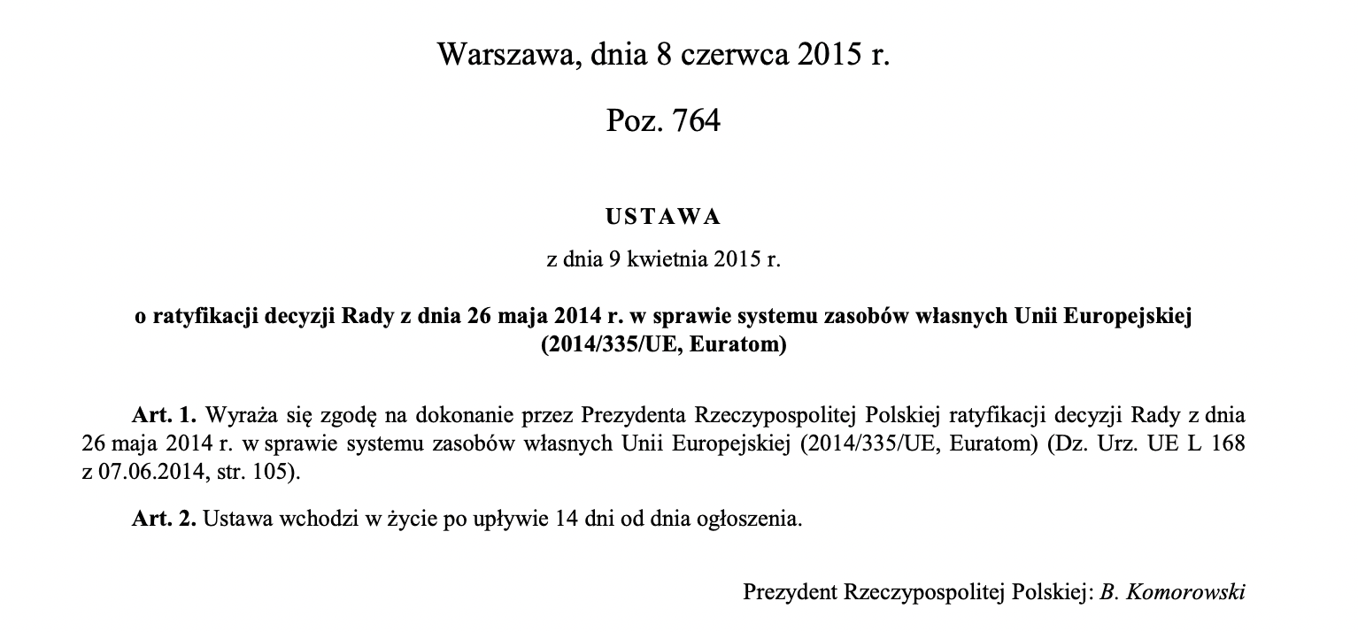 Ustawa ratyfikujaca z 2015