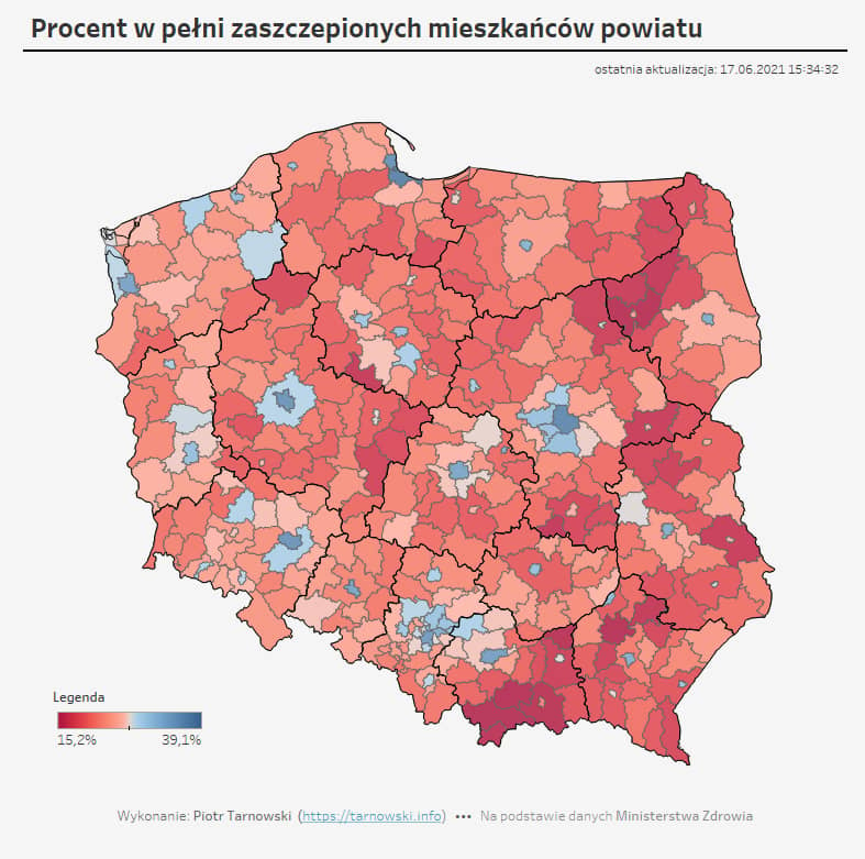 odsetek zaszczepionych w gminach