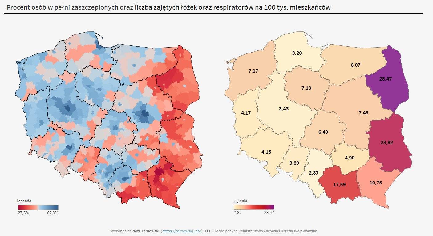 mapa szczepień i hospitalizacji, 13.10.21