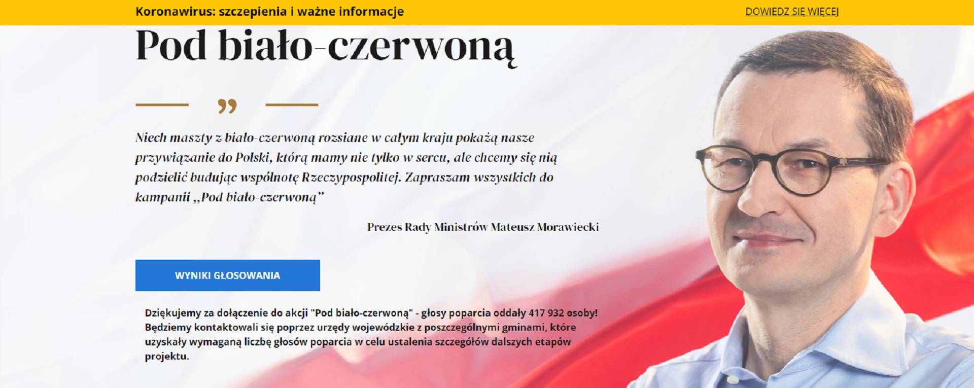 Rządowa strona internetowa promująca akcję "Pod biało-czerwoną"