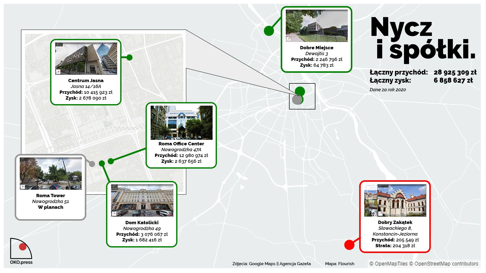 mapa warszawy ze spółkami archidiecezji warszawskiej