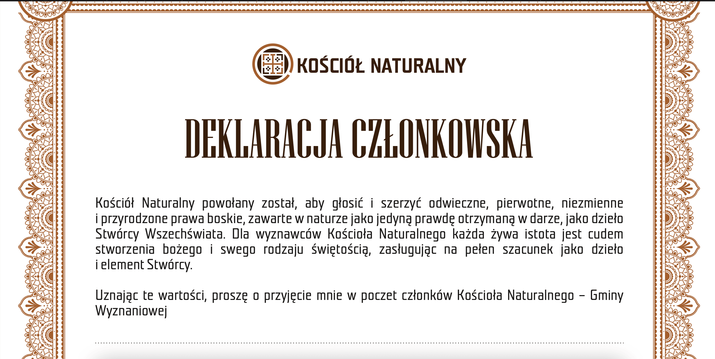 Deklaracja na uroczystym, oficjalnym papierze