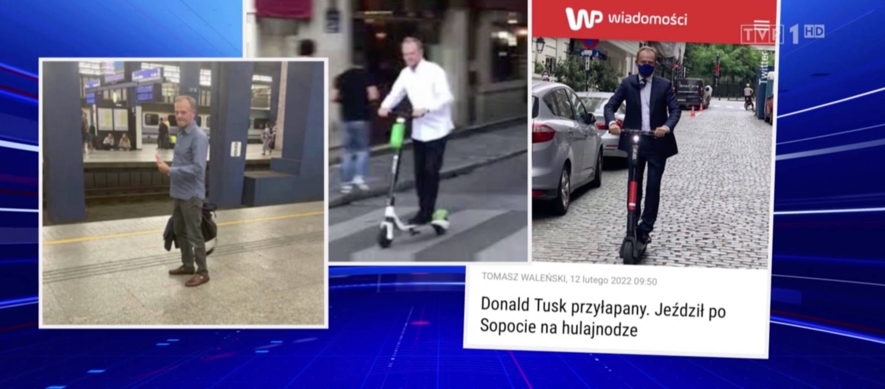 Wiadomości TVP, 3 sierpnia 2022, Donald Tusk na hulajnodze