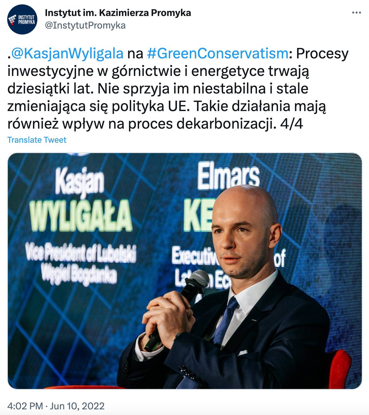 Kasjan Wyligała, prezes Bogdanki, na konferencji Green Conservatism.