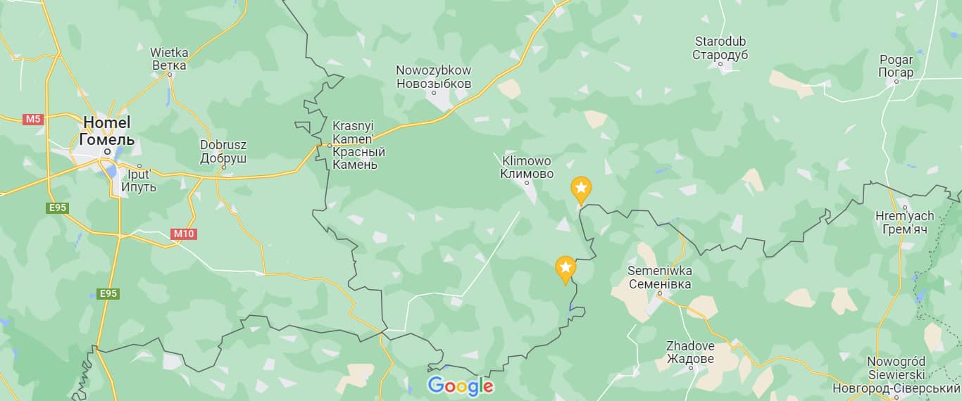 Mapa terenów przy granicy ukraińsko-rosyjskiej, na której widzieć, że zaatakowane miejscowości są dosłowni na samej granicy