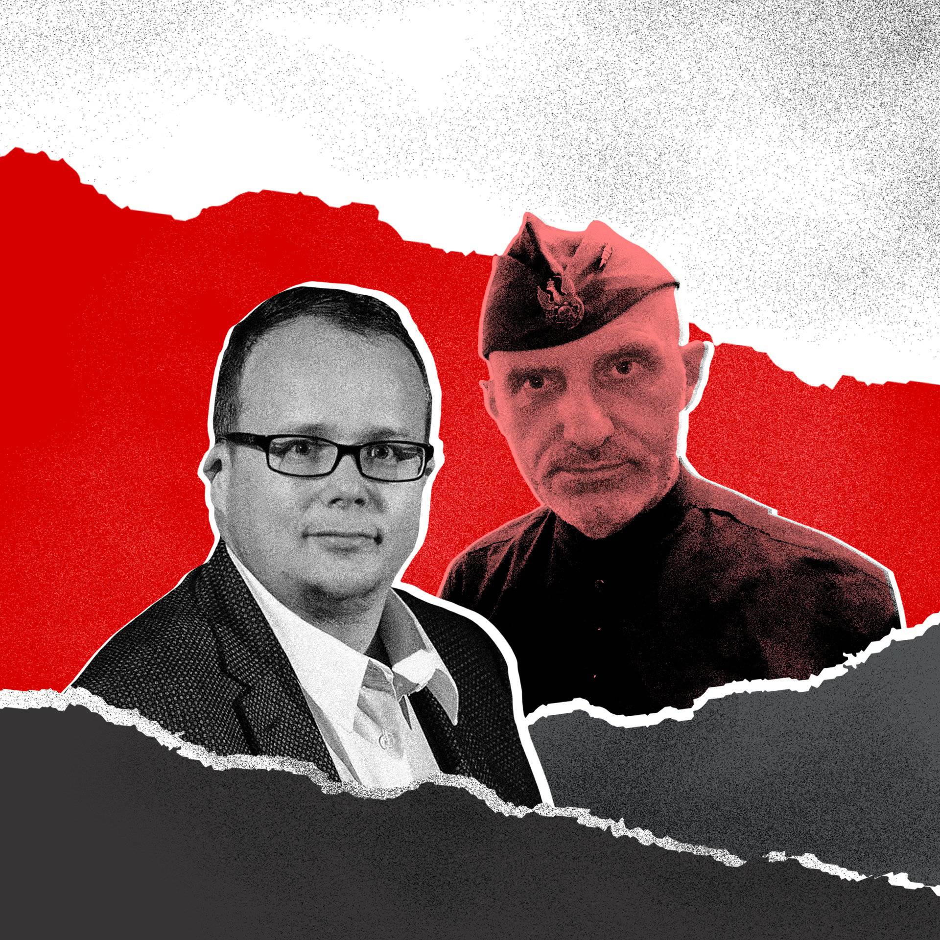 Marcin Osadowski i Wojciech Olszański na biało-czerwono-szarym tle.
