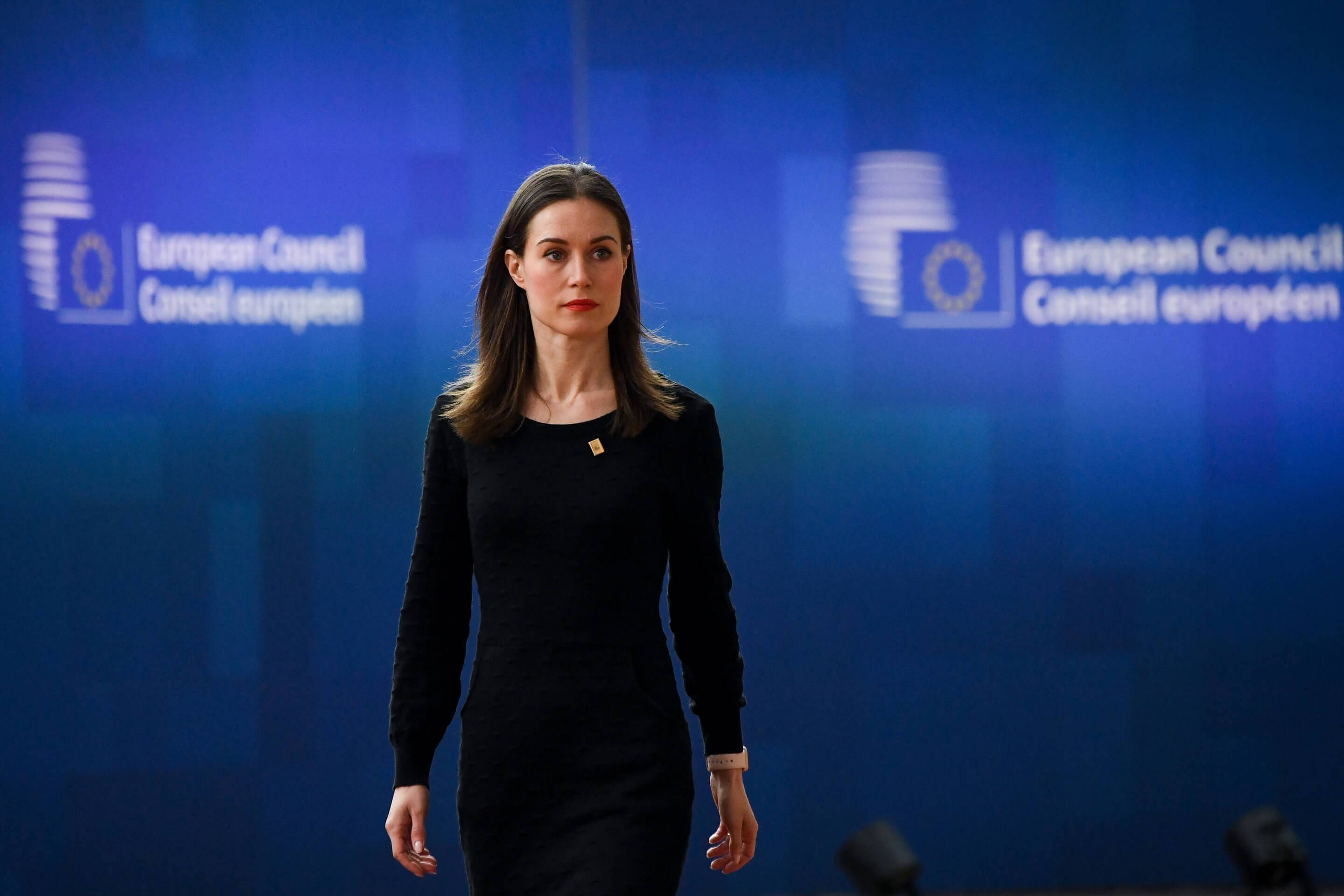 Sanna Marin podczas drugiego dnia szczytu Rady Europejskiej 23 marca 2023 roku w Brukseli.