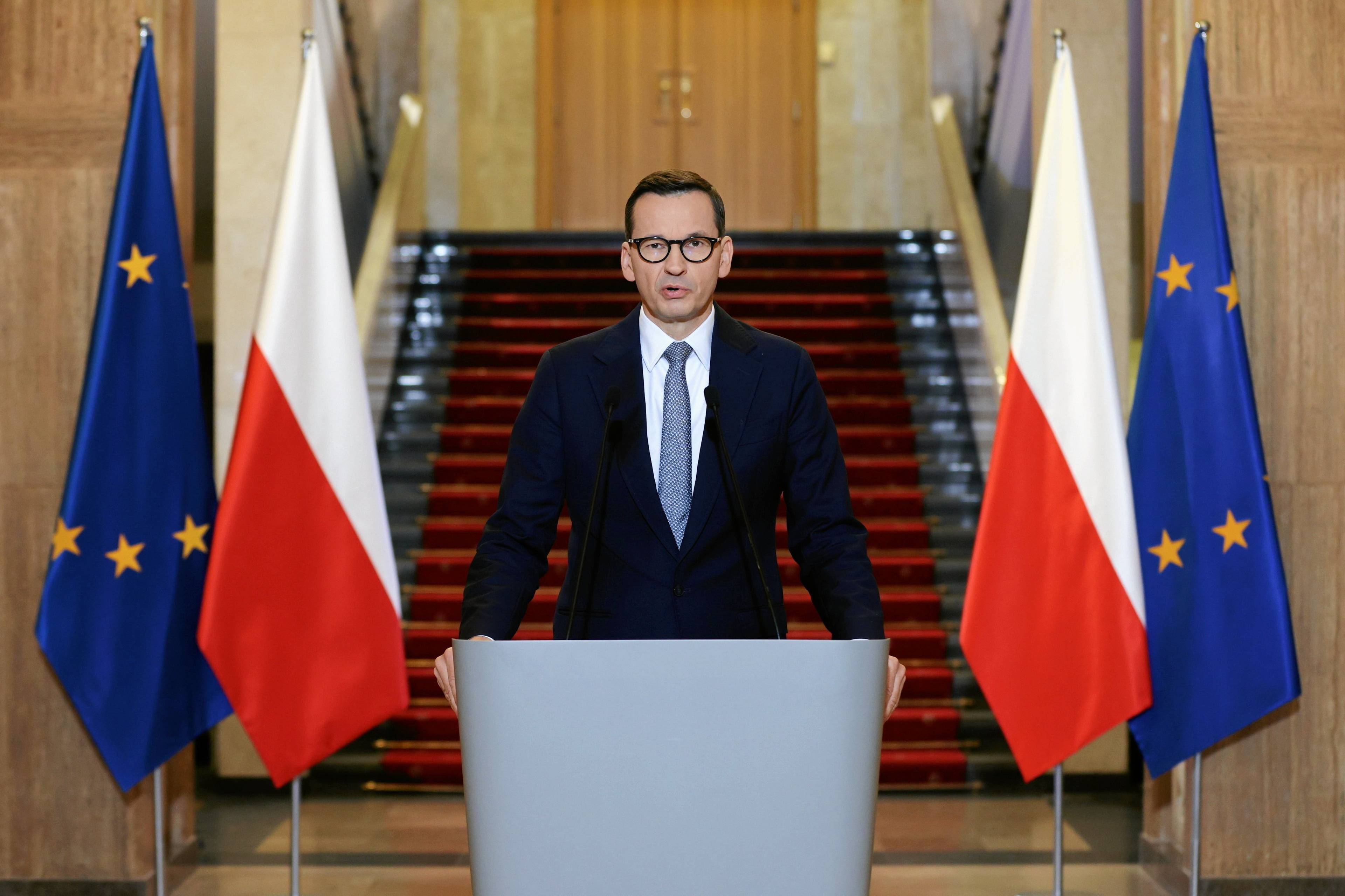 Oswiadczenie premiera Morawieckiego dla prasy w Warszawie