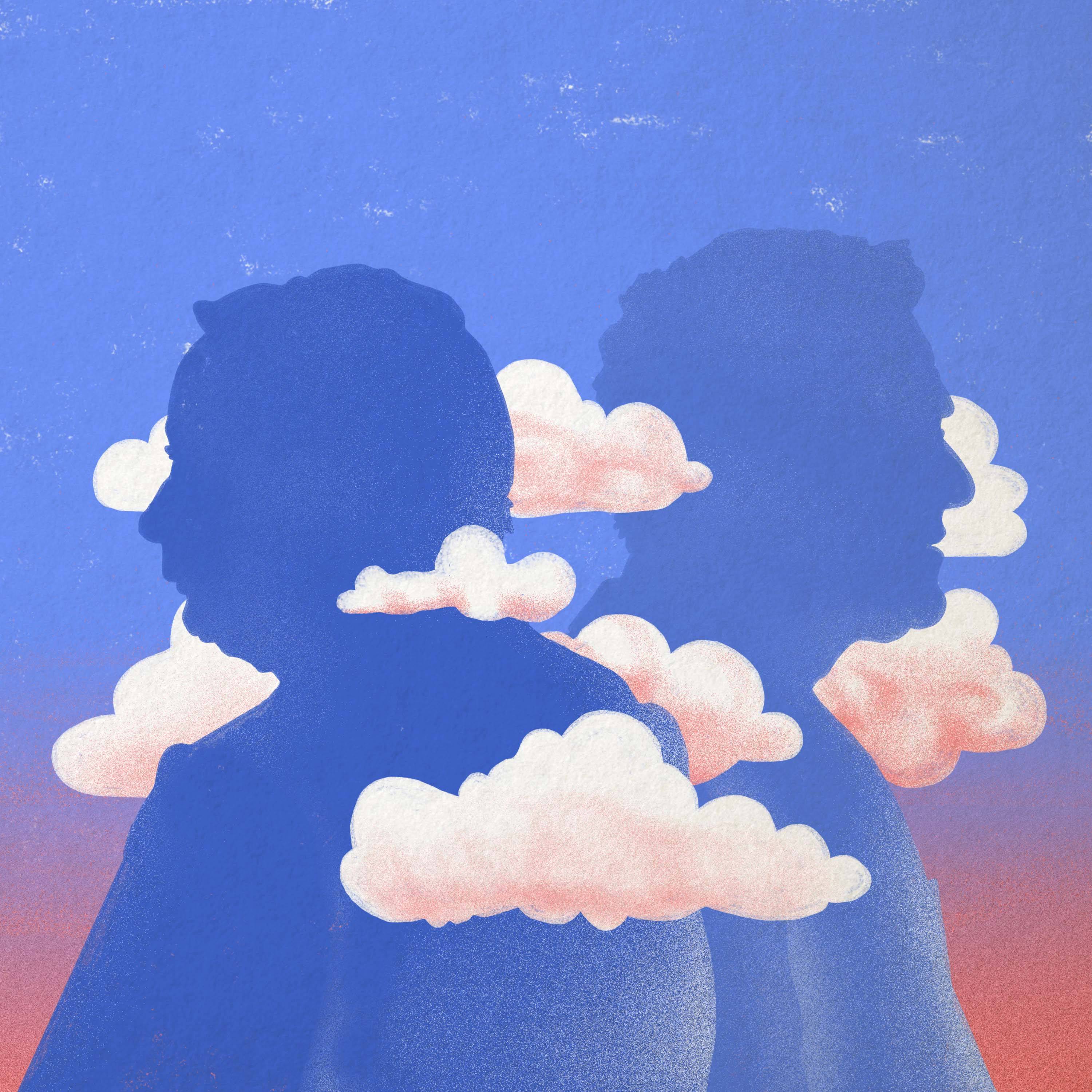Ilustracja przedstawiająca profiler dwóch mężczyzn w chmurach
