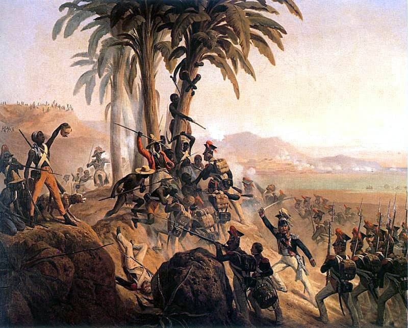 Obraz przedstawia Haitańczyków walczących z polskimi legionistami